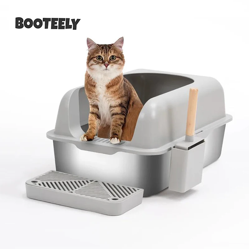 Pet Cat Litter Box Front Door Flat Slope Stainless Steel Open Type Cat Toilet Durable Spacious For Easy Comfortable Use