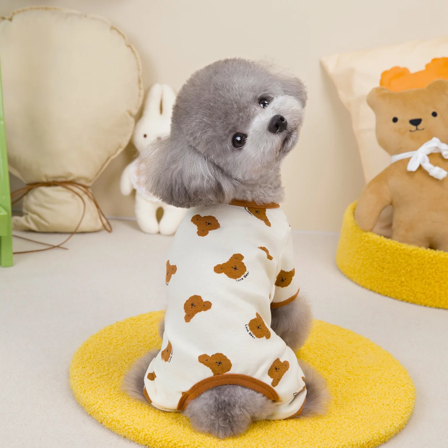 Ropa para perros pequeños de oso de dibujos animados, mono de cuatro patas de alta elasticidad para gatos, protección para primavera y otoño, monos para mascotas Bulldog Francés - imagen 4