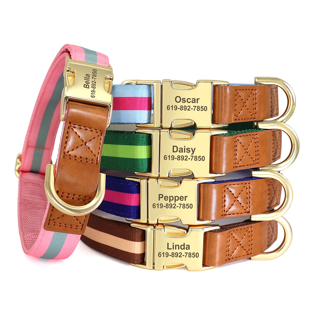 Collar con hebilla para perro personalizado, collares de cuero y nailon para perro, nombre grabado gratuito para perros pequeños y medianos, collares antipérdida para Chihuahua - imagen 3