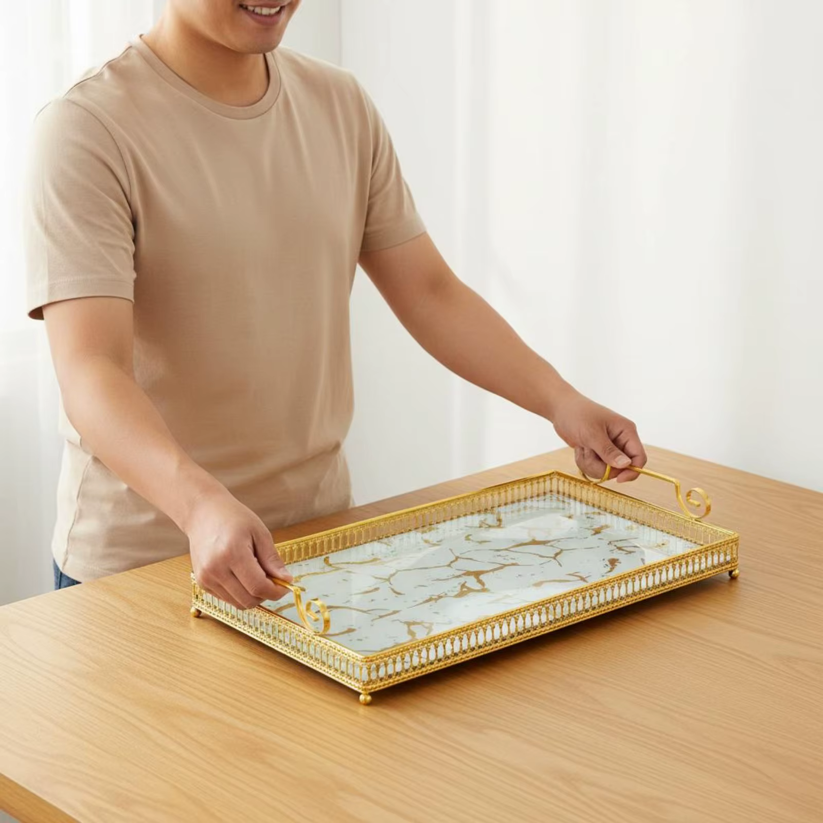 2 bandeja rectangular dorada con borde calado para servir en fiestas - imagen 4