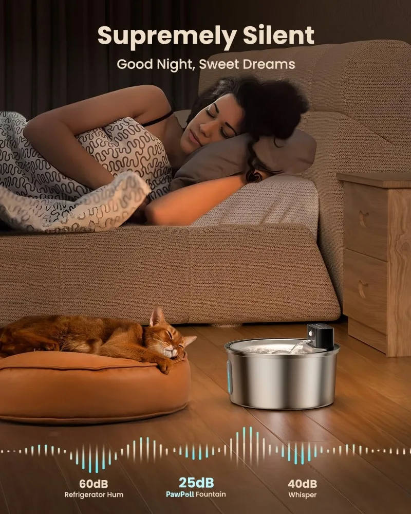 VOFORD-fuente de agua inalámbrico para gatos, recarga de 3,2l, Sensor automático, fuente de agua para perros de acero inoxidable, múltiples cuencos para beber para mascotas - imagen 5