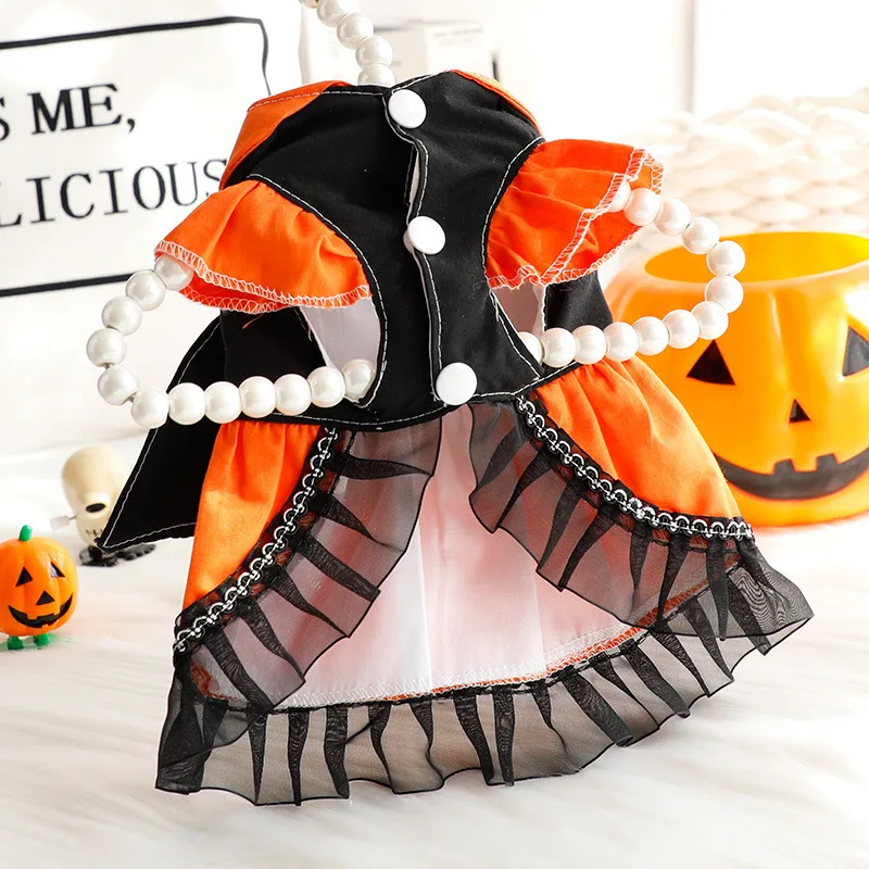 Vestido de calabaza para mascotas, vestido de princesa para gatos, vestido de sirvienta para Halloween, vestidos para perros pequeños, ropa de Navidad para cachorros, primavera y otoño - imagen 4