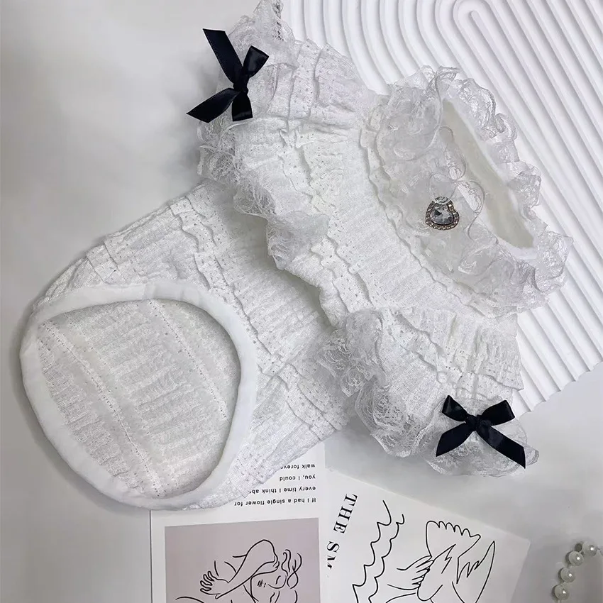 Camisa con parte inferior de encaje y cuello alto para mascotas, ropa para gatos, ropa de manga corta para perros y mascotas, ropa de princesa para cachorros