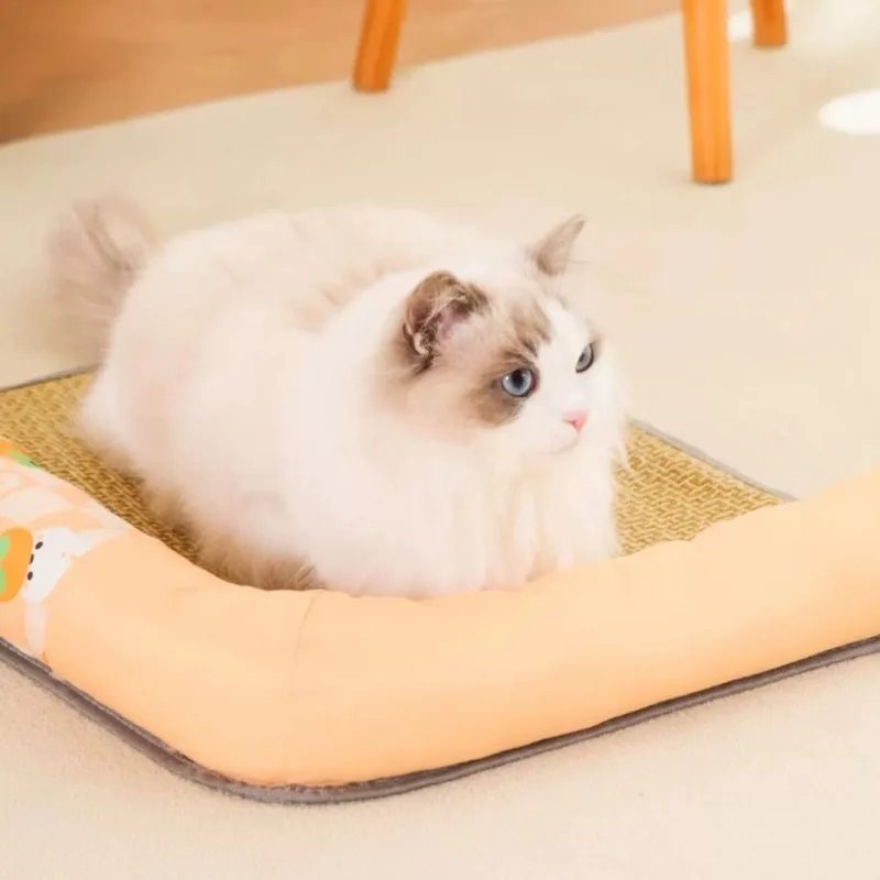 Estera refrescante transpirable de verano para mascotas, almohadilla para dormir tejida de mimbre para gatos, suministros de disipación de calor para cachorros y gatitos, estera de cama cómoda para perros - imagen 3