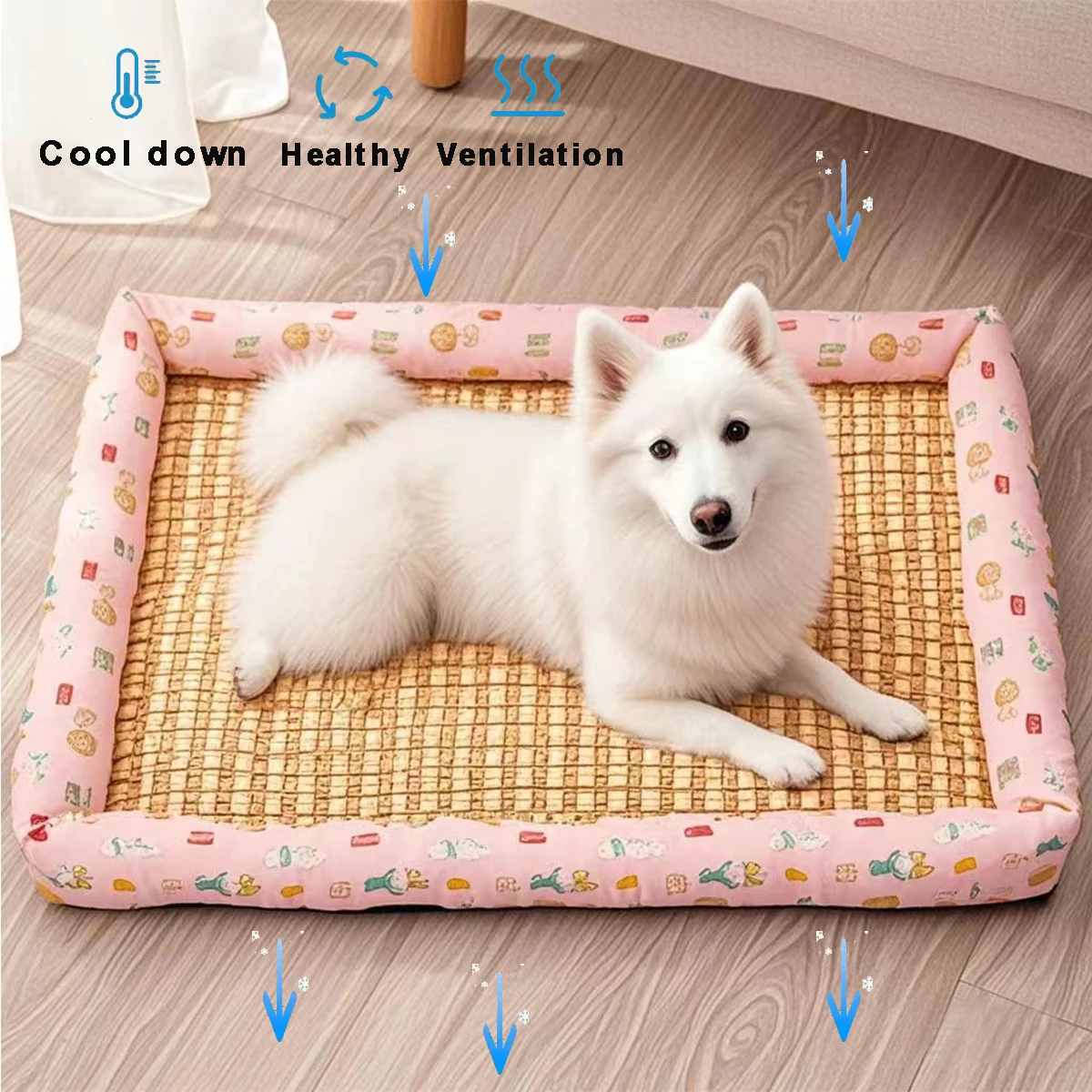 Cama para perros grandes y gatos - cuadrada y refrescante bambu - imagen 2