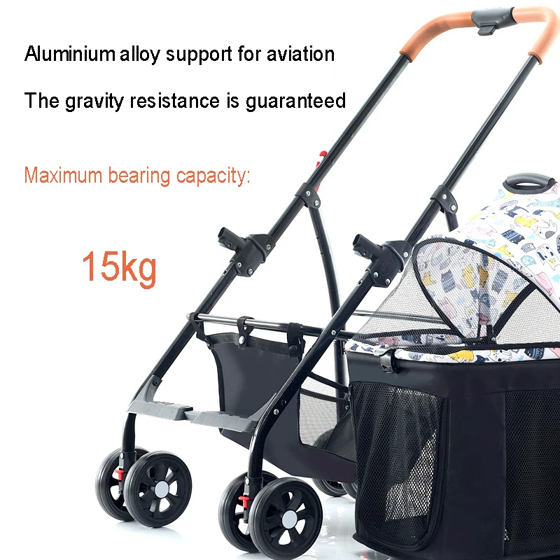 Cochecito plegable ligero para mascotas, carrito de cuatro ruedas con ventilación de absorción de impacto, gran espacio, artículos para mascotas - imagen 3