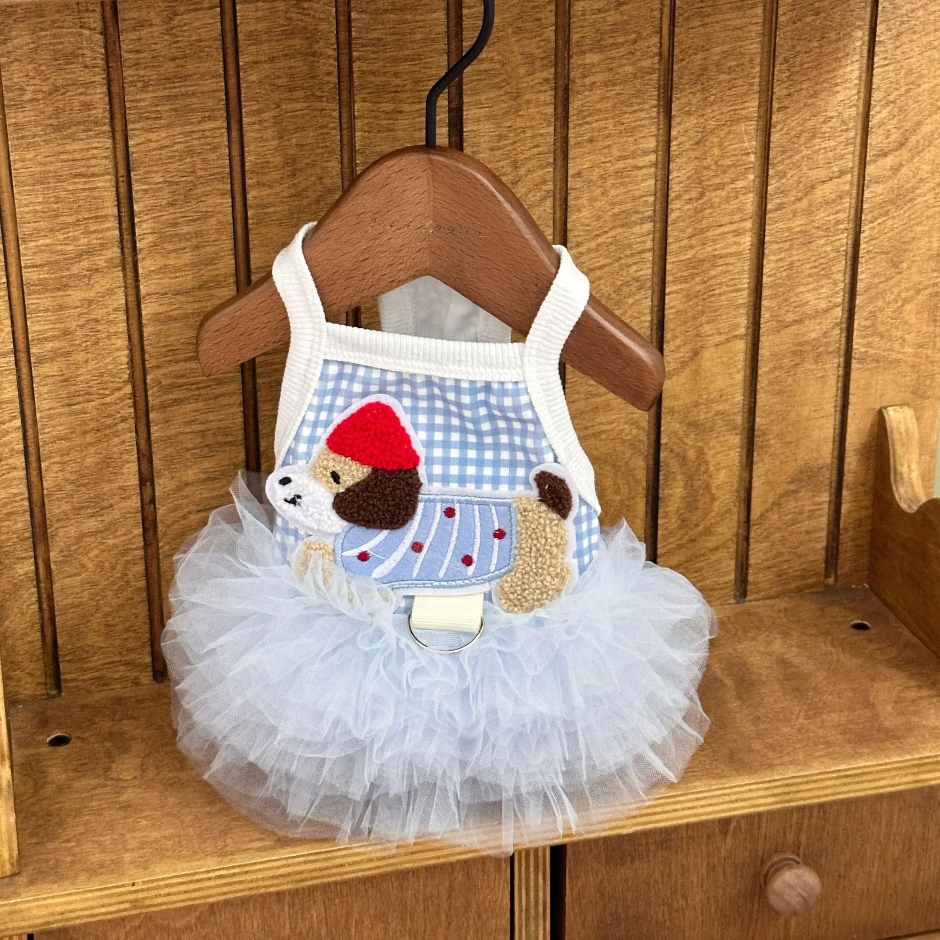 Vestido para perro pequeño con falda de tul a cuadros, estilo princesa - imagen 5