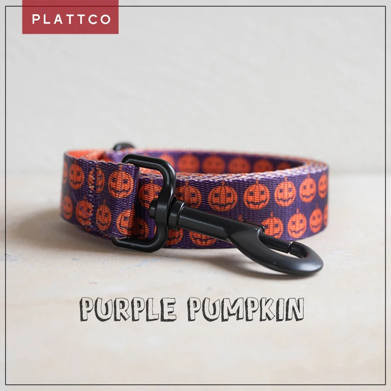 PLATTCO correa de perro de nailon de imitación de calabaza púrpura con impresión personalizada privada perfecta para caminar todo tipo de perros 5 tamaños PDL337