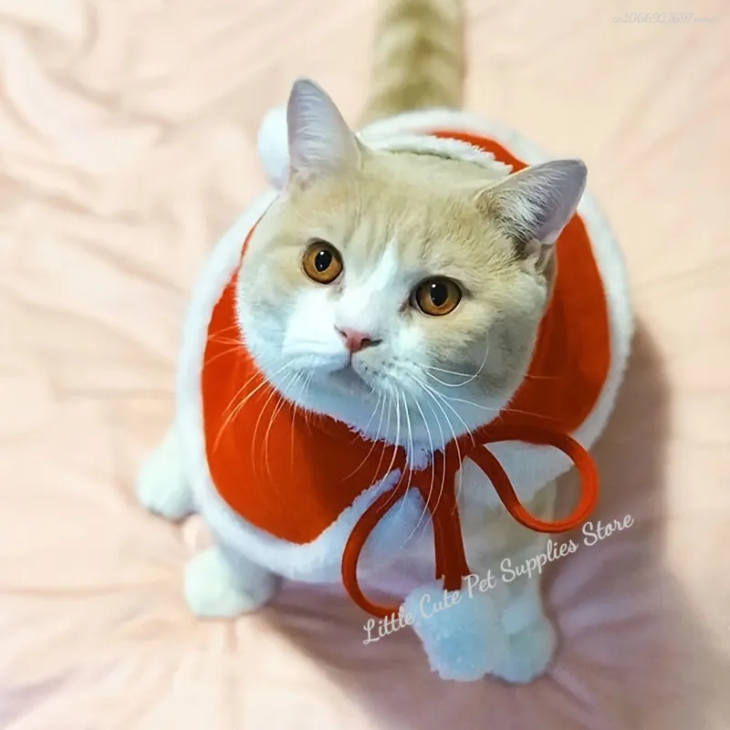 Christmas Cat Costume Santa Cosplay Pet Christmas Cape Dress Up Clothes Warm Red Scarf Cloak with Hat Pet Accessories - imagen 3