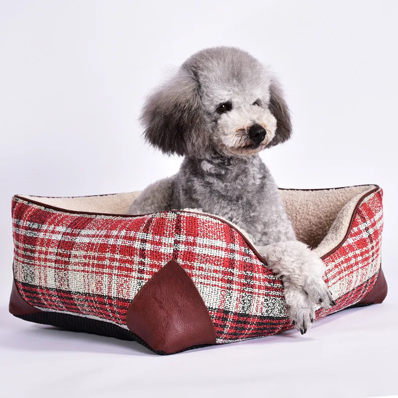 Cama para gatos y perros pequeños a cuadros con funda lavable - imagen 2