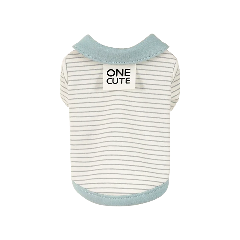 Camisa a rayas de verano para mascotas, chaleco de moda informal transpirable de algodón, cuello azul blanco suave para perro cómodo - imagen 4