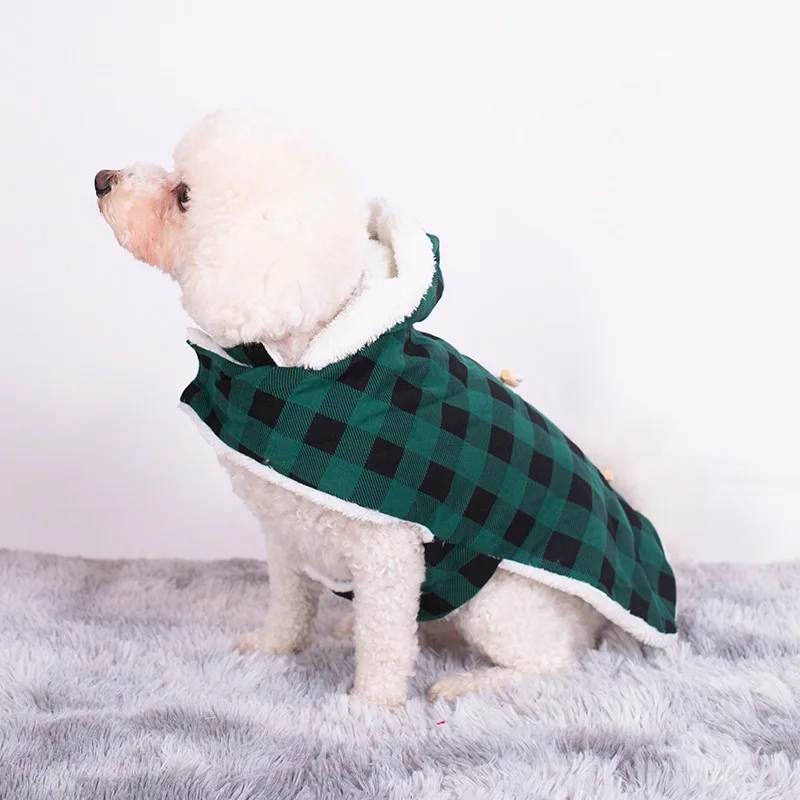 Nueva capa con capucha a cuadros para perros, ropa cálida de invierno, capa interior de lana de cordero, ropa para perros, productos para mascotas pequeñas y medianas - imagen 4