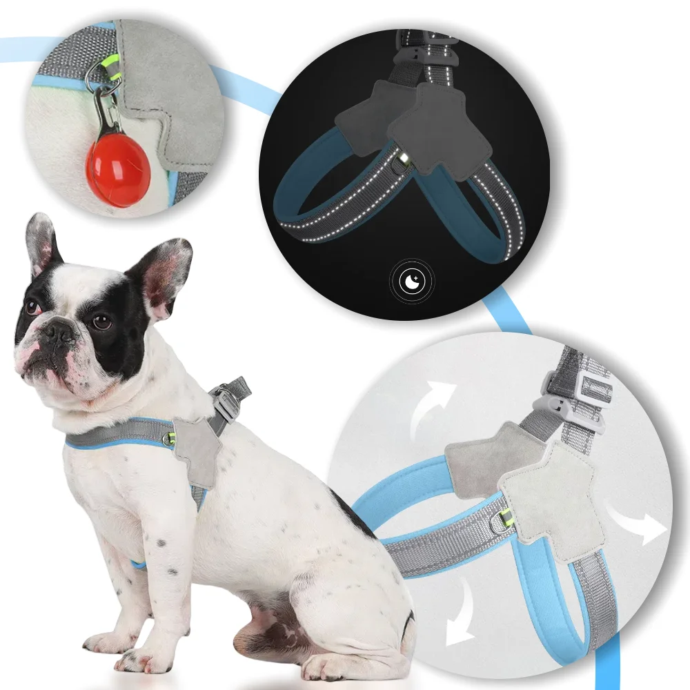 Arnés reflectante para perros pequeños, medianos y grandes, arnés de pecho ajustable de nailon para mascotas, arnés recolector sin tirones, suministros para Bulldog
