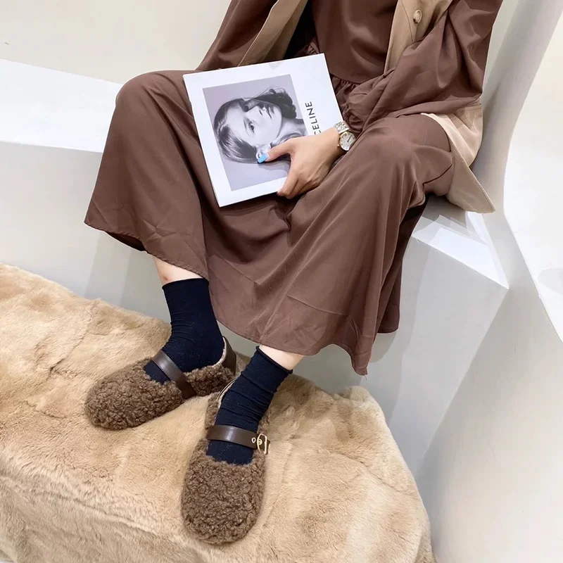 Zapatos planos de piel Vintage de diseñador para mujer, zapatos con hebilla de cinturón poco profundos a la moda, zapatos elegantes para mantener el calor para primavera y otoño - imagen 5