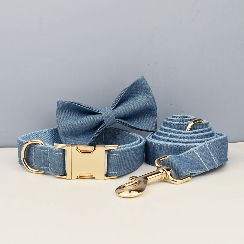 Conjunto de arnés y lazo para perro, Collar de algodón suave con logotipo de diseño personalizado, azul, accesorios para mascotas, alta calidad - imagen 3