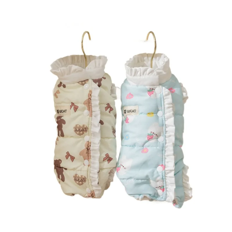 Mono para mascotas de otoño e invierno, ropa de casa de encaje de dibujos animados, pantalones de cuatro patas para Gato, ropa para perros pequeños, ropa para cachorros - imagen 5