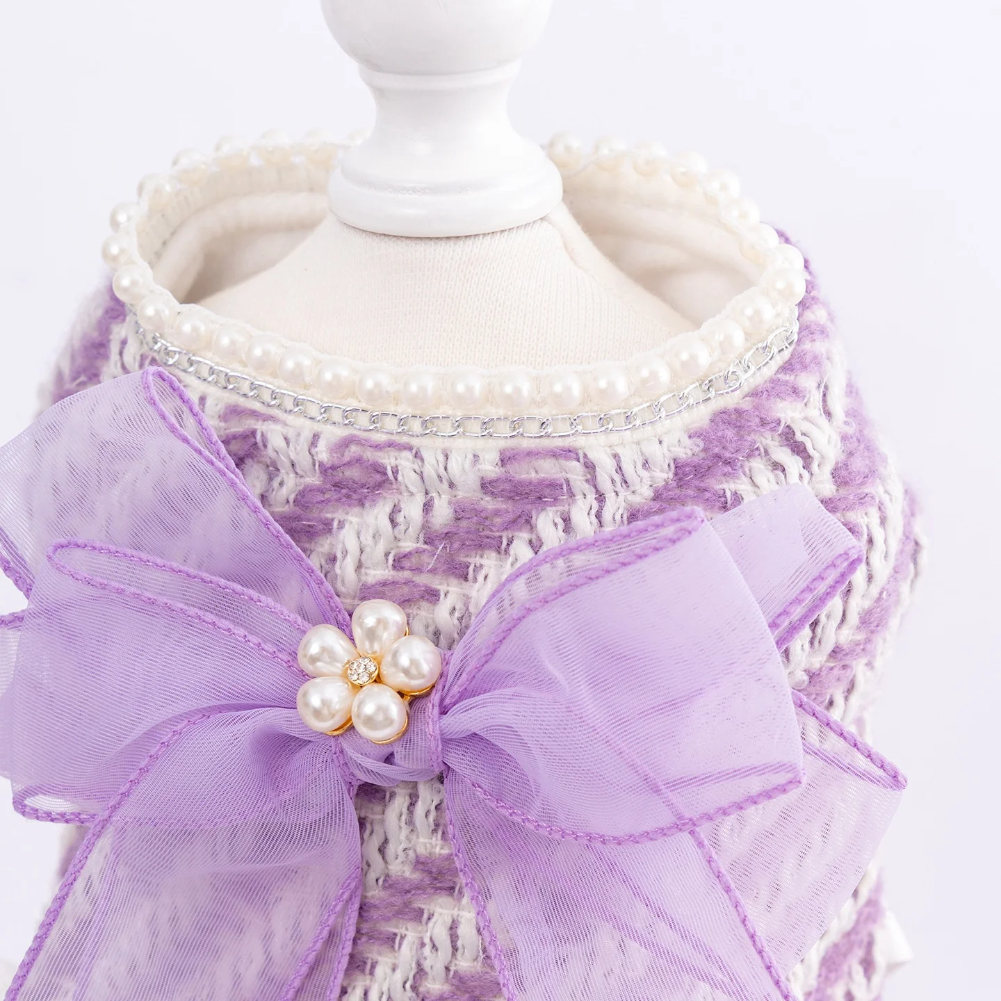 Vestidos lolita de Tweed para perros pequeños, vestido de princesa para perros, vestido de boda para mascotas, ropa Formal para fiesta de cumpleaños, vestido de tul para perros - imagen 5