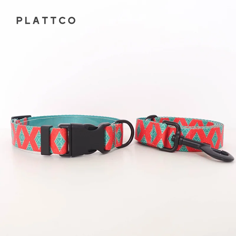 PLATTCO-collar con pajarita personalizado para mascotas, conjunto de correa con hebilla, Collar ajustable de rejilla roja para perros pequeños y medianos, 5 tamaños PDC319 - imagen 2
