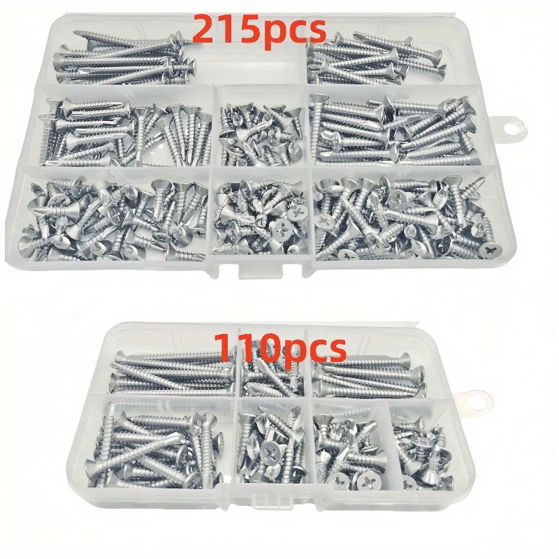 110/215 piezas 410 tornillo autoperforante cruzado de cabeza plana de acero inoxidable chapa de metal - imagen 2