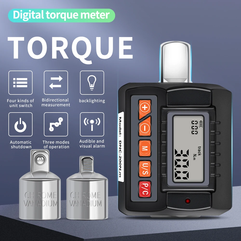Medidor de torsión Digital DNC-200N.m, adaptadores de llave dinamométrica ajustable de 1/2 ", controlador de torsión de reparación de automóviles y bicicletas con alarma Bezzer