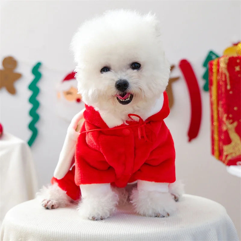 Ropa de lana para perros con bolsa, monos rojos, mono para perros pequeños Shih Tzu Dachshund, disfraces de Navidad, pijama para cachorros, chándal - imagen 3