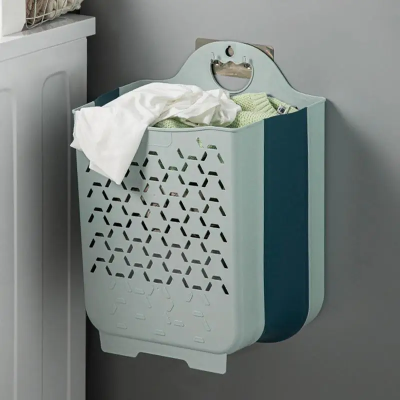 Cesta de ropa sucia plegable de pared para dormitorio, cestas de lavandería huecas, ahorro de espacio - imagen 3