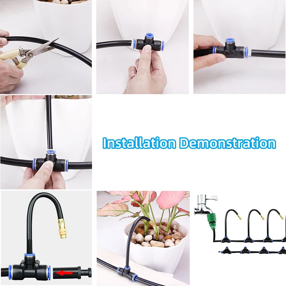 10 piezas 20 cm jardín 360 °   Boquilla de nebulización de latón de curvatura libre para manguera de PE de 8/12mm, pulverizador de atomización ajustable, accesorio de riego - imagen 5