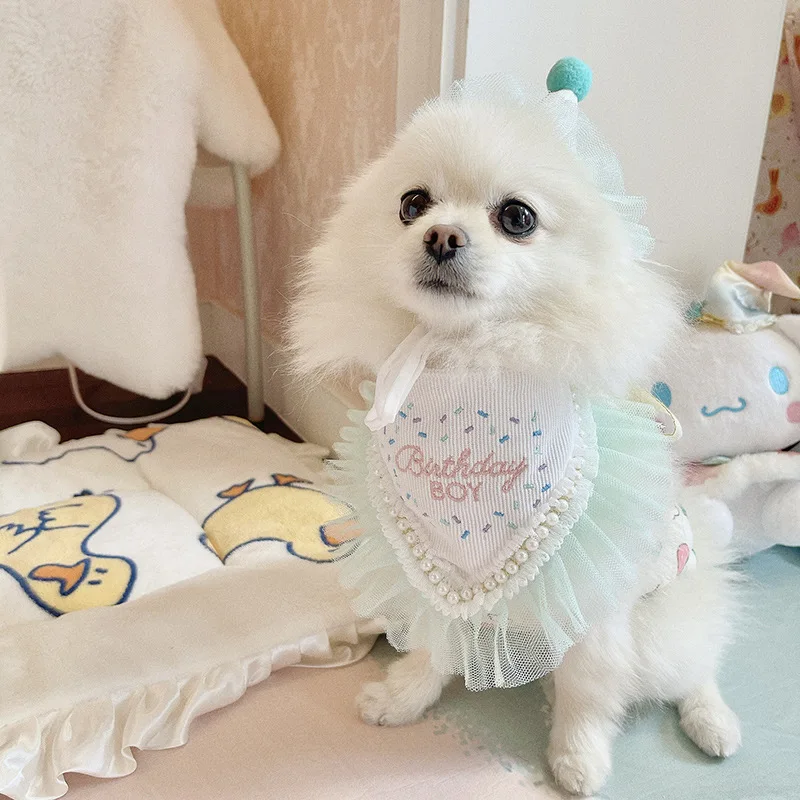 INS Pet Supplies Dog Birthday Saliva Towel Party Pet Triangle Scarf Cat Cat Dog Cute Lace Lace Lace Bib Pet Accessories - imagen 2