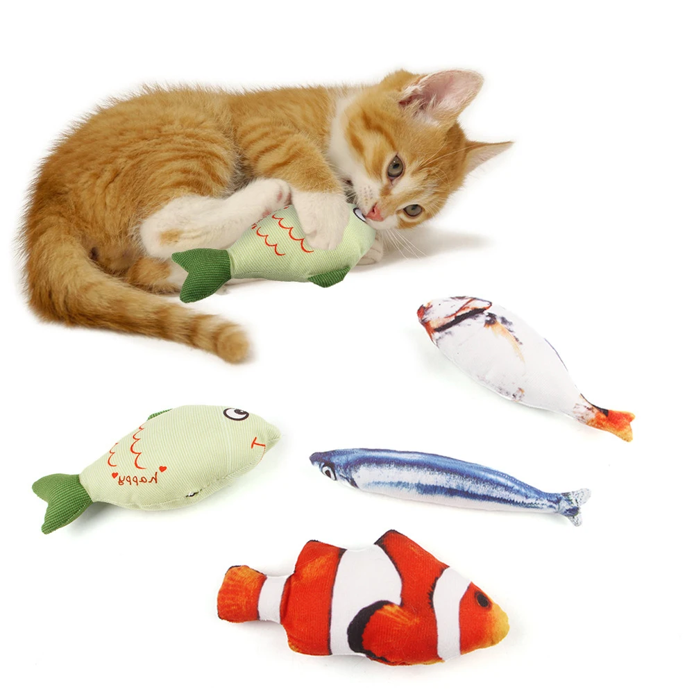 Almohada de pez de simulación 3D para gatos, juguete de peluche de hierba gatera, juguete interactivo para morder, menta - imagen 3