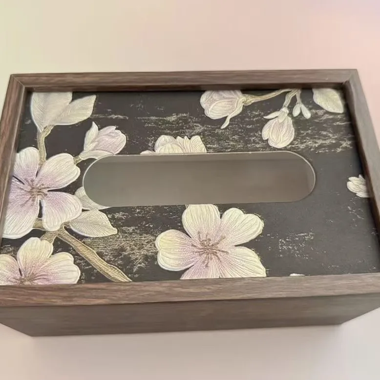 Caja de pañuelos de diseño rectangular en gris y blanco