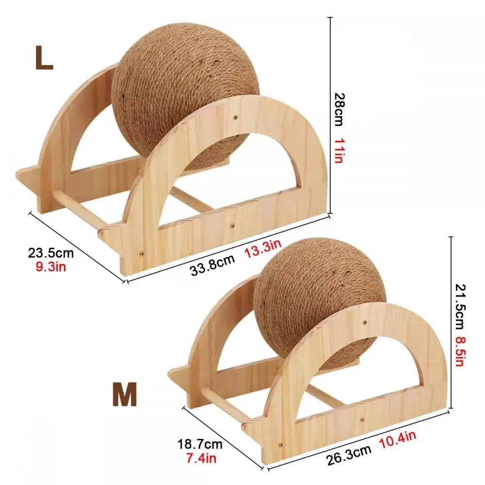 Soporte de bola para rascar gatos de Sisal Natural con marco de madera, resistente y duradero, mantiene las garras de los gatos saludables y seguros para los muebles - imagen 2