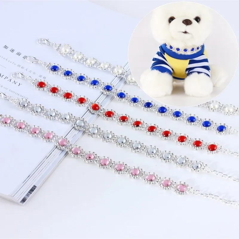 Collar de cristal de lujo para perros, Collar de perlas con diamantes de imitación para mascotas, accesorios para fotos, joyería para cachorros, perros pequeños, accesorios para gatos - imagen 4