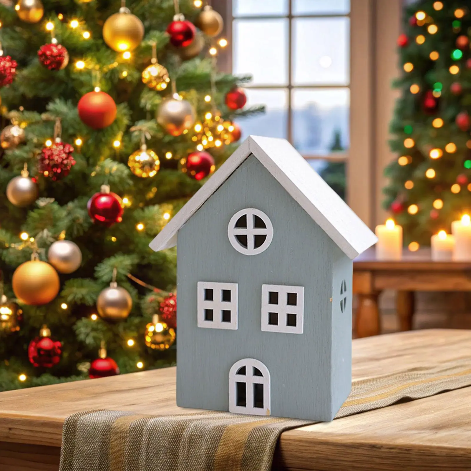 Casa de pueblo navideña LED, estatuilla de casa de mesa pequeña, exhibición navideña iluminada para sala de estar, decoración de mesa - imagen 2