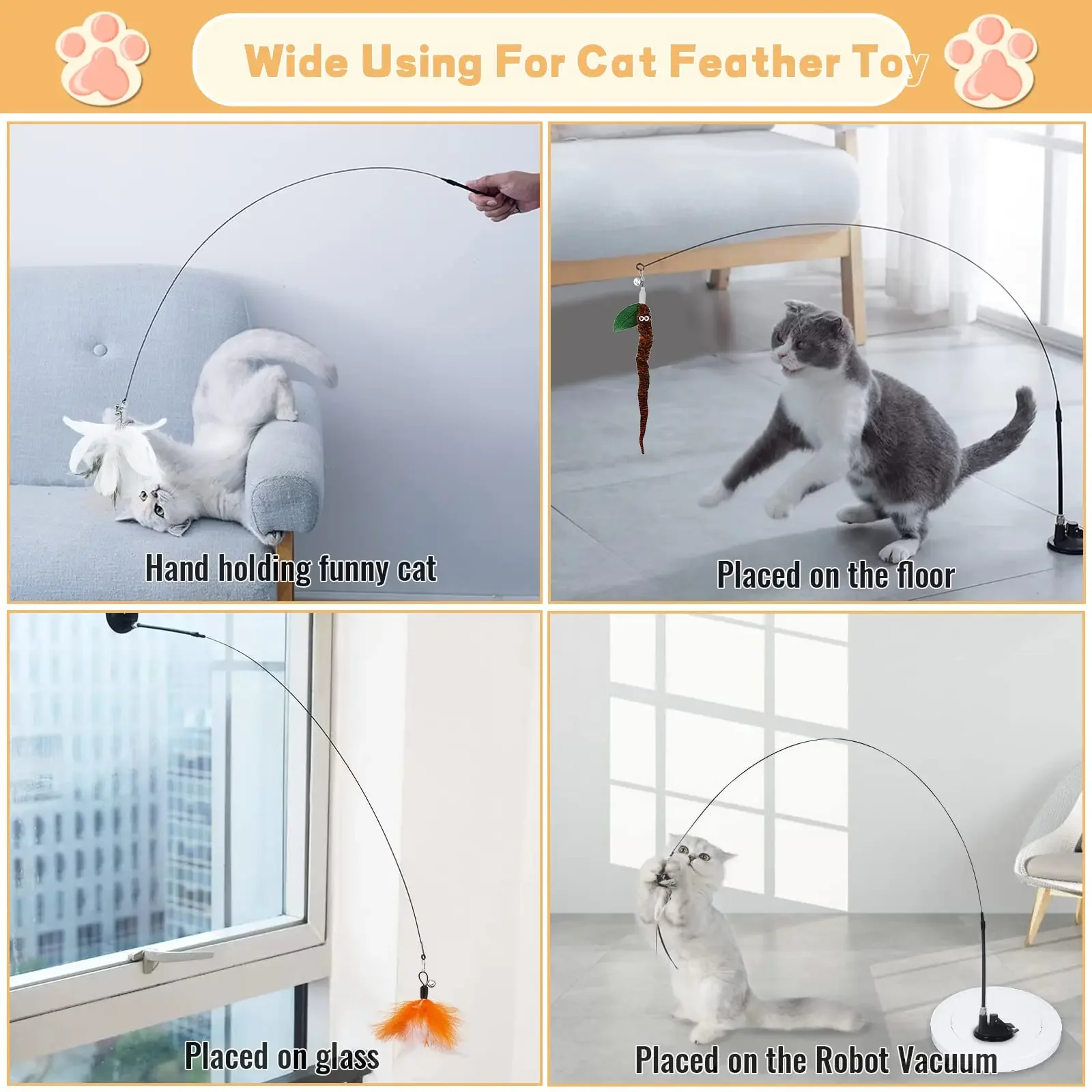 Juguetes para gatos, varita de plumas, juguete interactivo para gatitos con súper ventosa, reemplazos de plumas desmontables, Accesorios para gatos - imagen 4