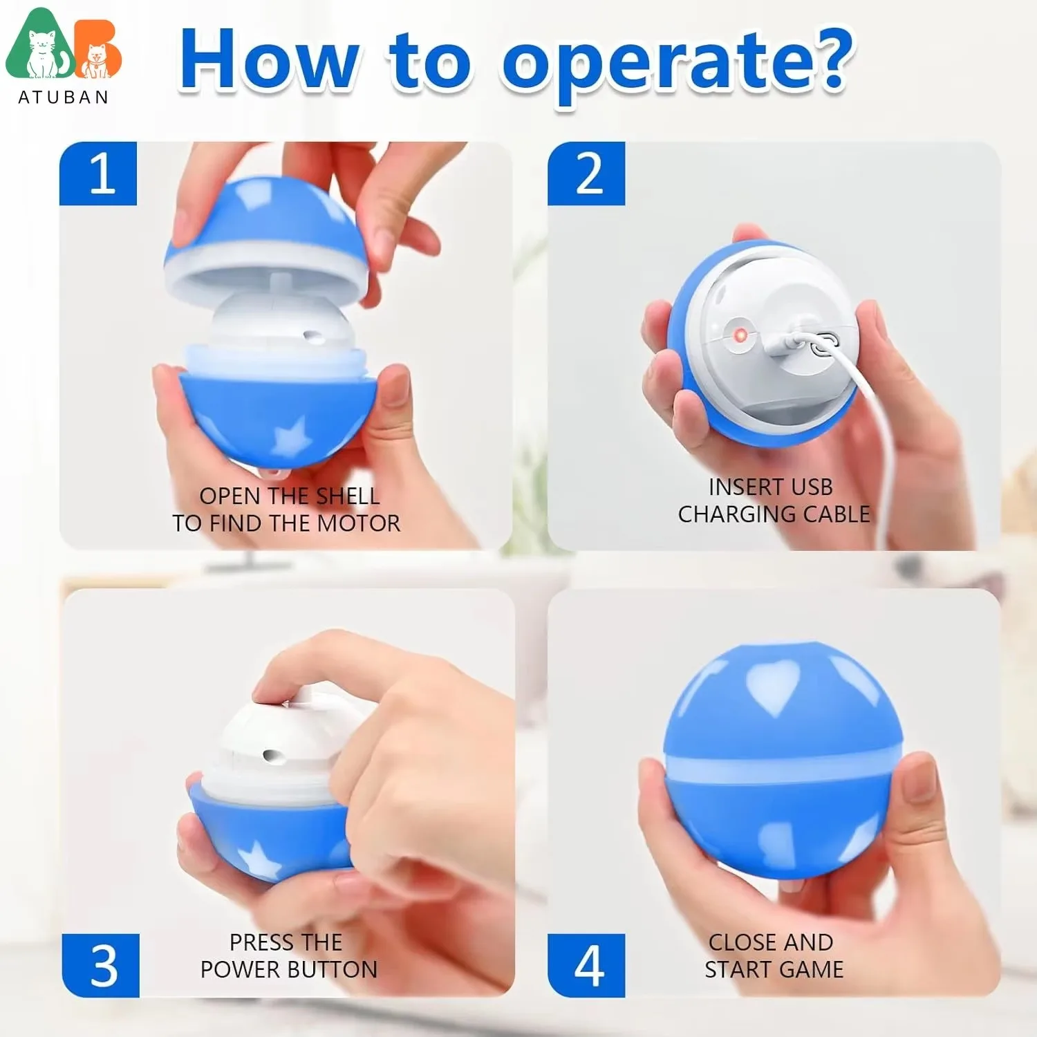 ATUBAN-juguetes interactivos para perros y gatos, bolas eléctricas inteligentes con activación por movimiento, recargable por USB, para cachorros medianos y pequeños - imagen 5