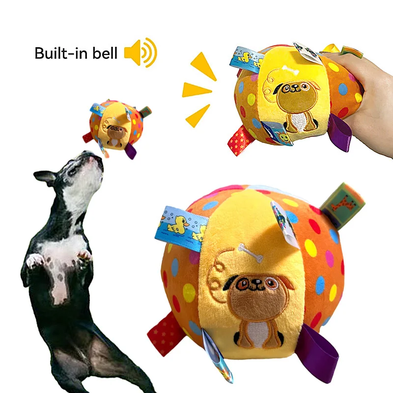 Pelota de juguete Vocal para perro de peluche, divertidos juguetes interactivos para mascotas con campanas, juguete para masticar dientes para perros pequeños y grandes, gatos, juguete para cachorros - imagen 3
