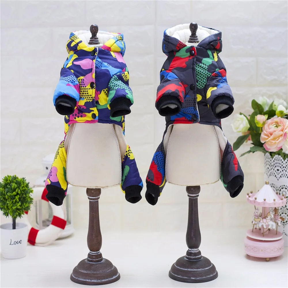 Chaqueta con capucha de algodón de cuatro patas para perros de compañía, abrigo de invierno cálido, selección de dos colores de S a XXL Mono para perros, ropa para mascotas - imagen 2