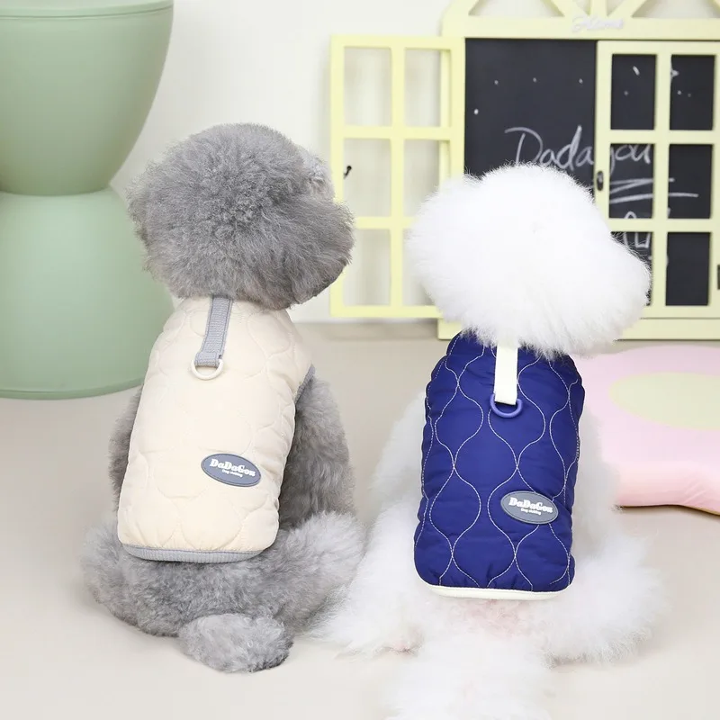 Ropa acolchada de algodón para mascotas, ropa de dos patas para cachorros y gatos, chaleco térmico de algodón con forro polar bordado acolchado, otoño e invierno - imagen 3