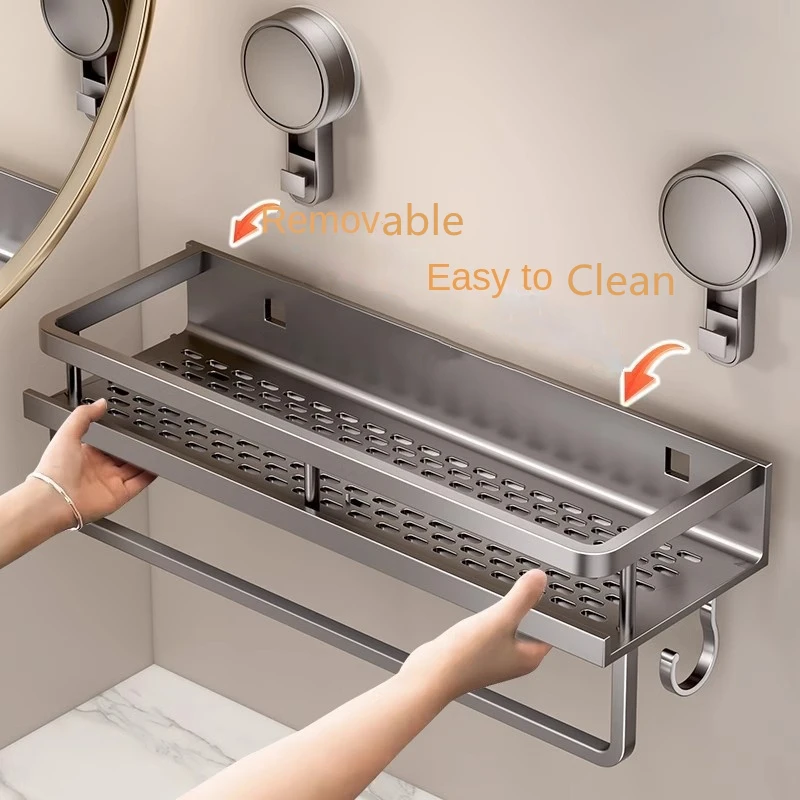 Suction Cup Bathroom Rack Bathroom Shelf Toilet Space Aluminum No Drill Hanging Rack Bathroom Organizer Hang On the Wall - imagen 3
