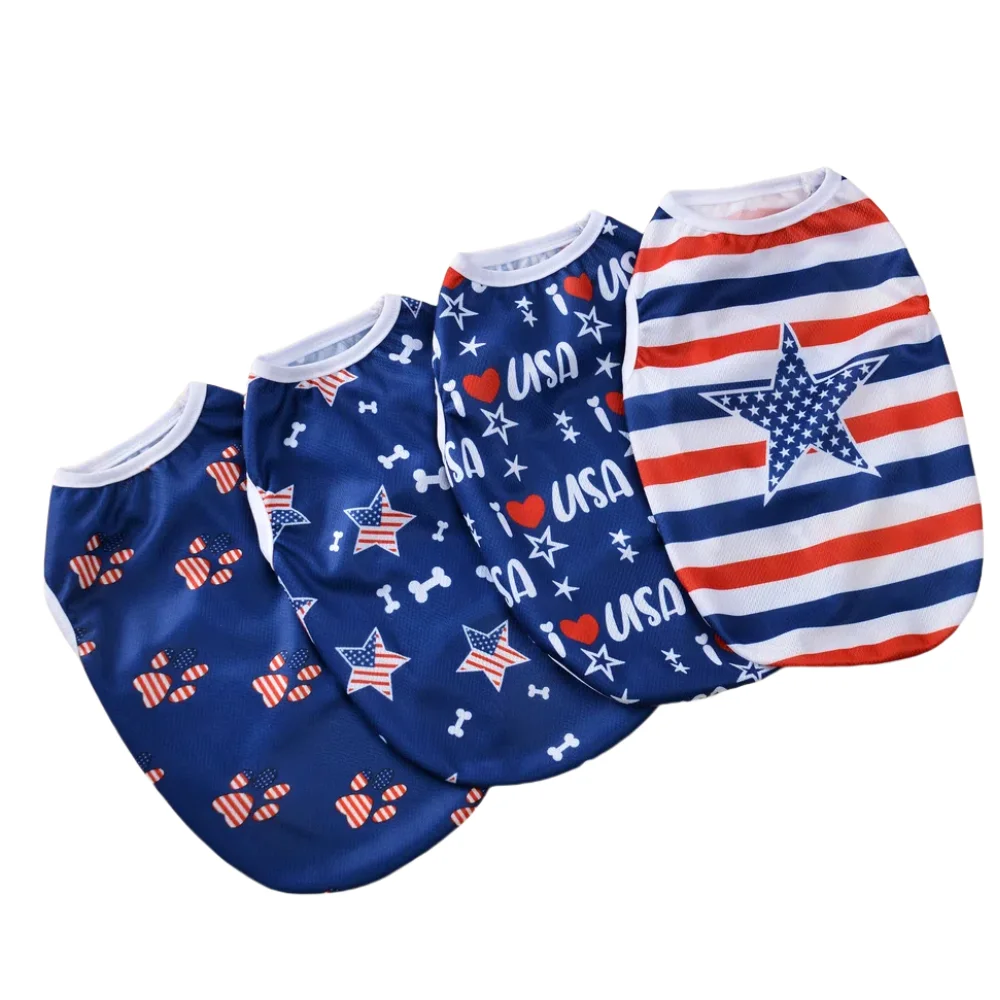 Ropa transpirable de verano para perros pequeños y grandes, chaleco para gatos, camiseta para el Día de la independencia del 4 de julio, ropa para cachorros, abrigo de Yorkshire