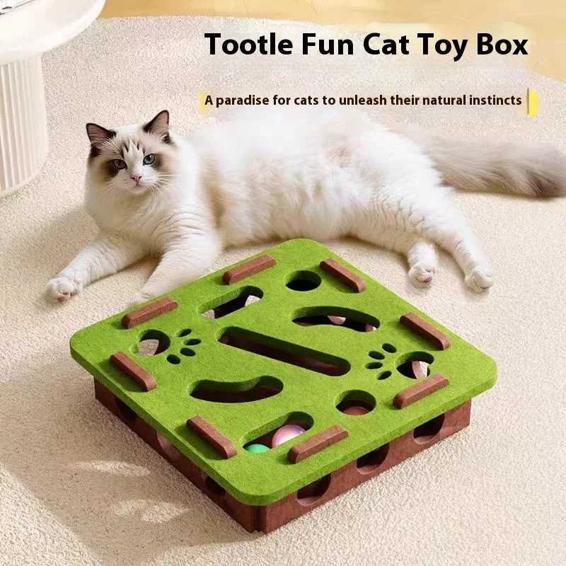 Caja de rompecabezas para gatos, laberinto de fieltro con bolas cascabeles, juguete de estimulación Mental para gatitos de interior, juego de caza para aliviar el aburrimiento - imagen 2