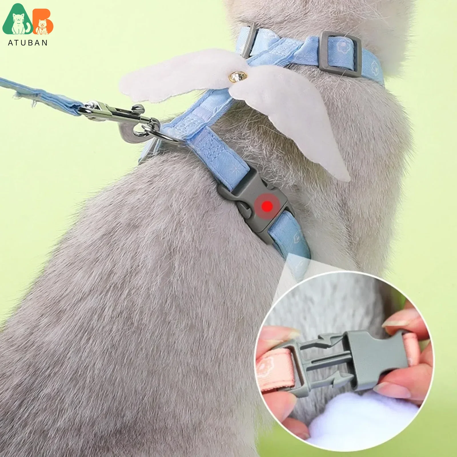 Correa ajustable para gatitos, arnés para gatos, correa para gatos, chaleco suave transpirable antiescape, adecuado para caminar al aire libre, correa para mascotas con alas de Ángel - imagen 4