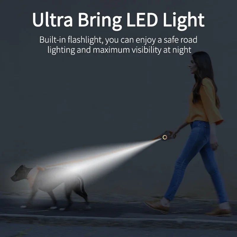 Correa automática para perro de 3/5M, correas de luz LED luminosas retráctiles para perro, cachorro, mascota, flexible, para caminar y correr - imagen 3