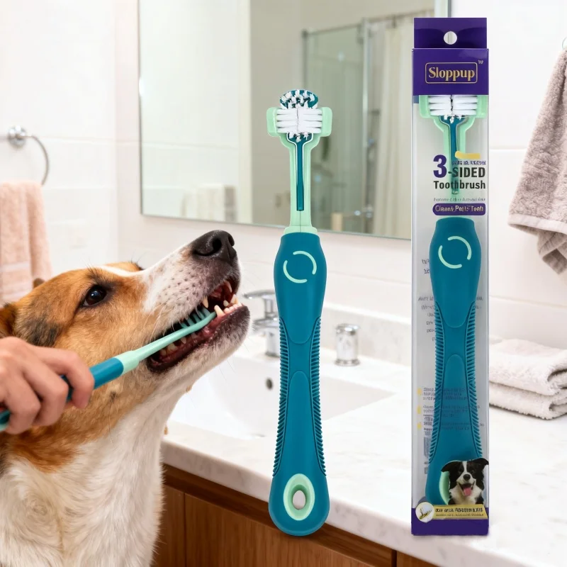 Cepillo de dientes para mascotas de 3 caras, cuidado Dental multiángulo, cepillo de dientes para perros, limpieza del mal aliento, herramienta de cuidado de los dientes, cepillo de limpieza