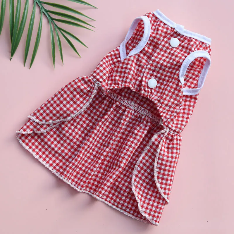 Falda a cuadros para perro y gato, vestido con lazo para cachorro y gatito, ropa a rayas para mascotas, vestidos para perros de oso de peluche Bichón - imagen 5