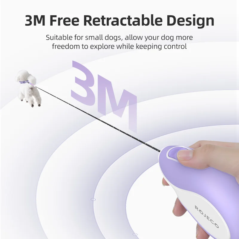 ROJECO Mini correa retráctil automática para perros, cuerda extensible de 3M para viajes al aire libre, caminar, senderismo, mascotas, gatos, perros, cuerda de tracción - imagen 3