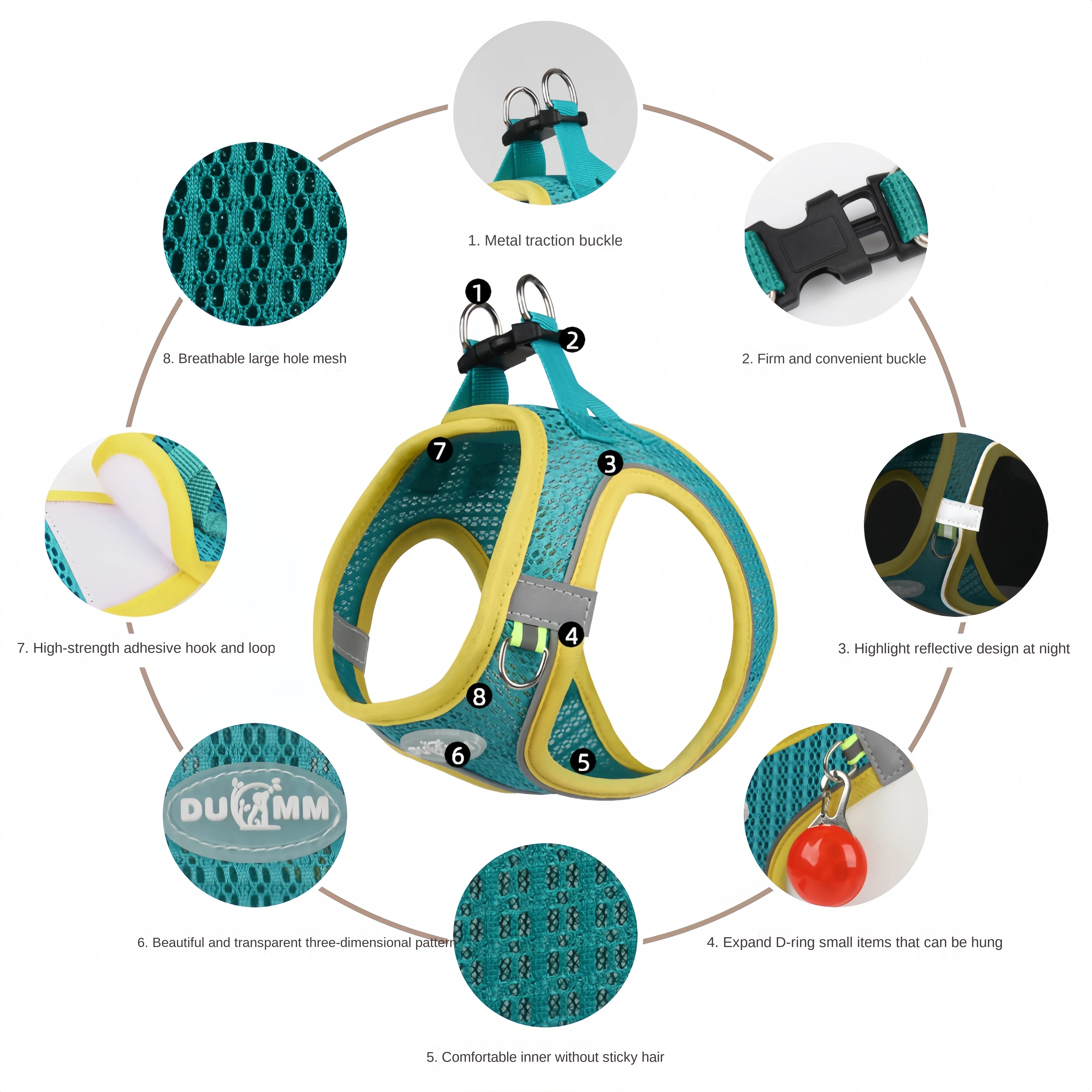 Conjunto de arnés para perro, chaleco reflectante, transpirable, ajustable, para perros pequeños y medianos, caminar al aire libre, Verano - imagen 4