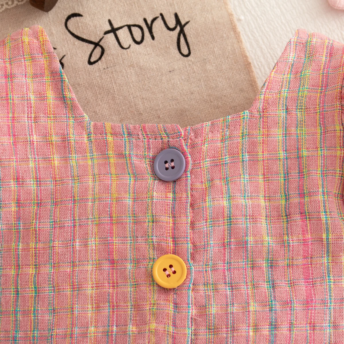 2 unid/set traje de niña de verano de algodón a cuadros con manga de burbuja traje de niña de dos piezas lindo traje Casual para bebé - imagen 4