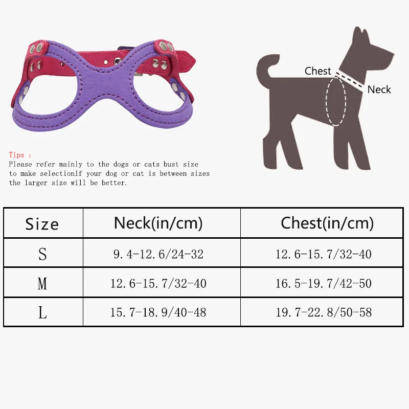 Arnés para perros de compañía, arnés de cuero suave para perros + correa, bonito arnés con patrón de vidrio, correa fuerte para perros pequeños y medianos S M L - imagen 3