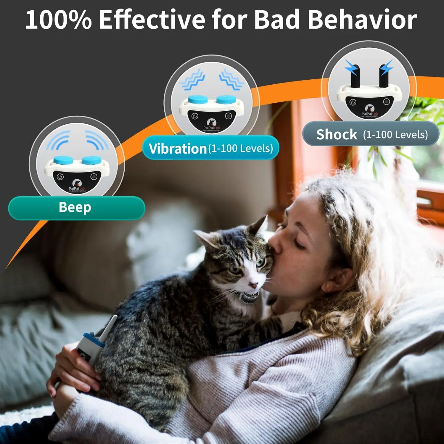 Collar de entrenamiento para gatos con anti-meow automático, Collar de choque para gatos con control remoto, pitido, vibración, choque de seguridad, 4 modos para un mal comportamiento - imagen 3